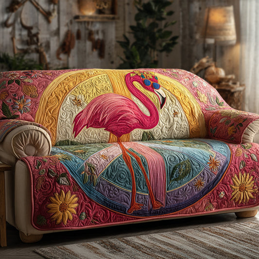 Sunset Flamingo Quilted Sofa Cover NCU0DV9003