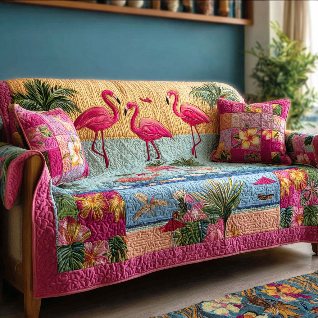 Sunset Flamingo Quilted Sofa Cover NCU0TD2201