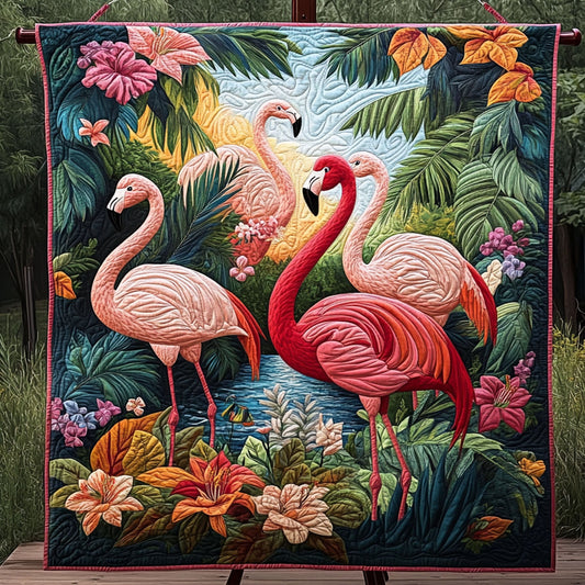 Sunset Flamingos Quilted Blanket NCU0PT4591