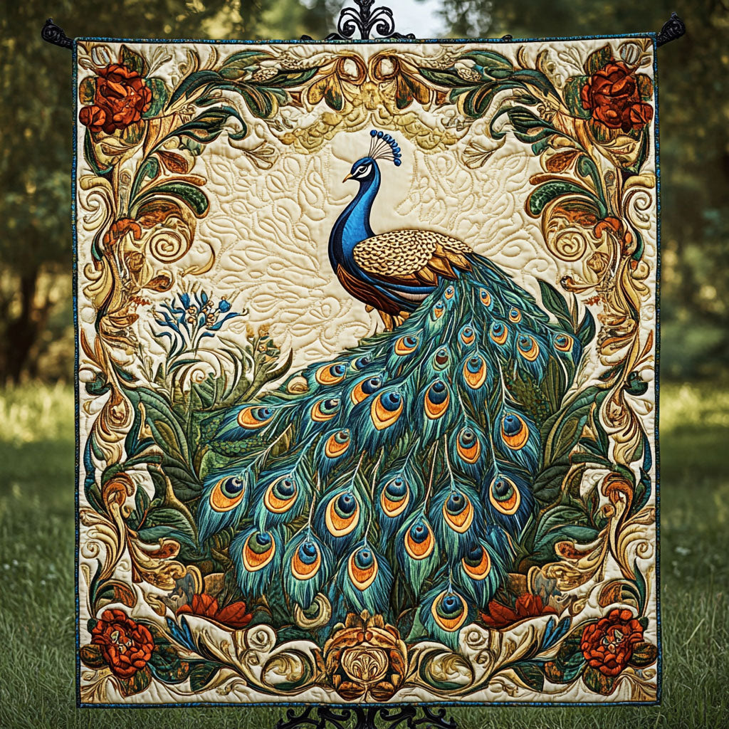 Sunset Glow Peacock Quilted Blanket NCU0NT3887