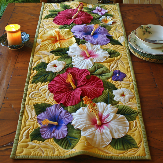 Sunset Hibiscus Quilted Table Runner NCU0DV4534