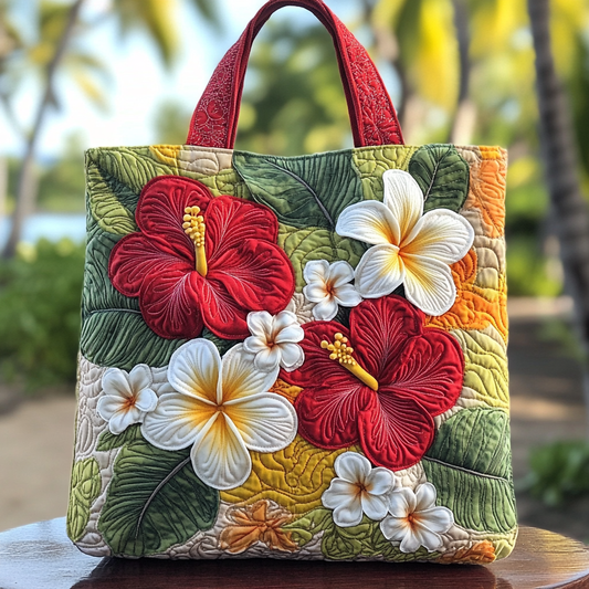 Sunset Hibiscus Quilted Tote Bag NCU0VL2762
