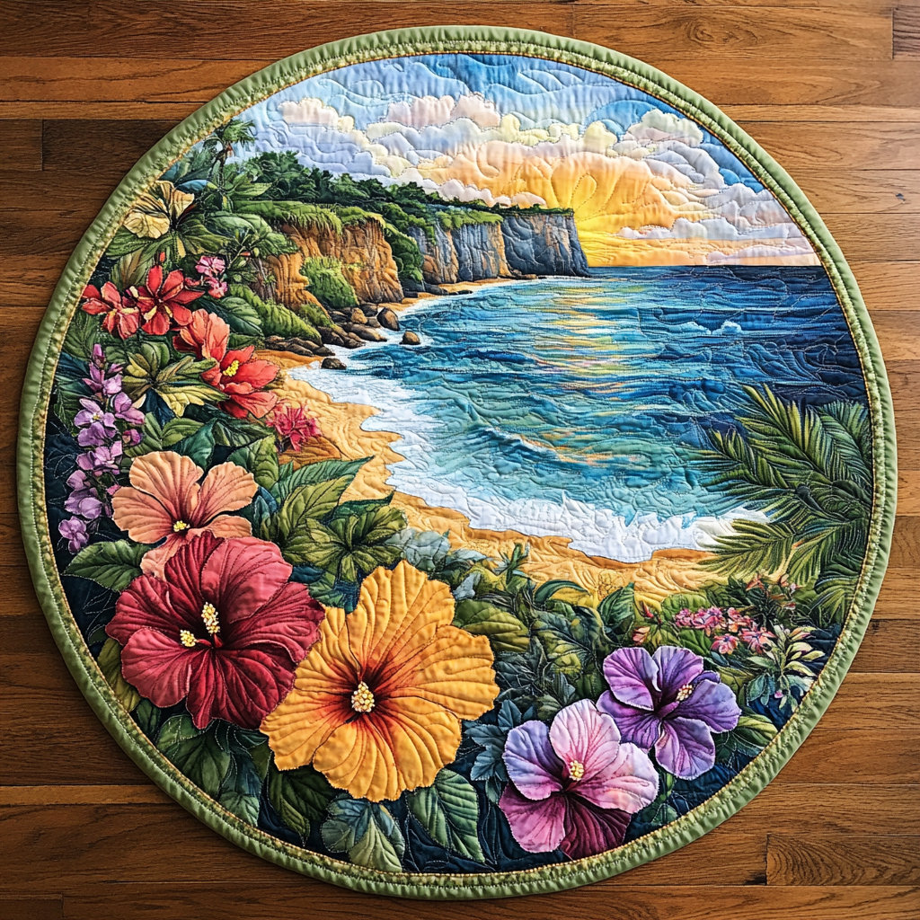 Sunset Hibiscus Serenity Quilted Round Mat NCU0DV4601
