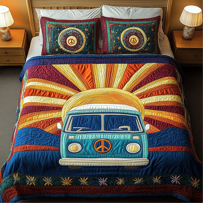 Sunset Hippie Bus 3-Piece Quilted Bedding Set NCU0NT4102