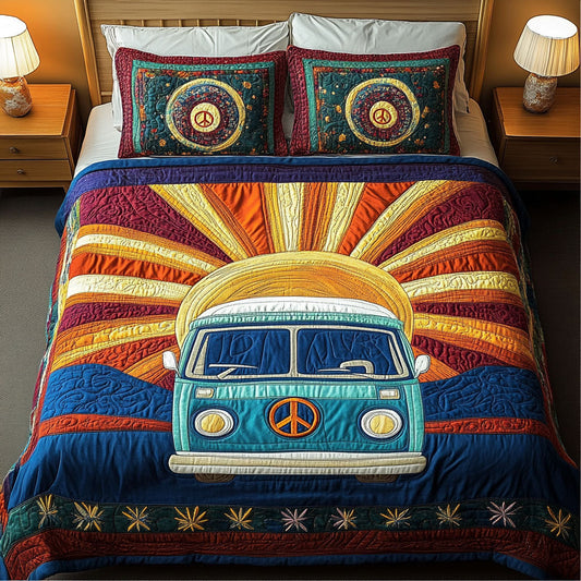 Sunset Hippie Bus 3-Piece Quilted Bedding Set NCU0NT4102