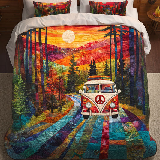 Sunset Hippie Ride 3-Piece Quilted Bedding Set NCU0NT4960