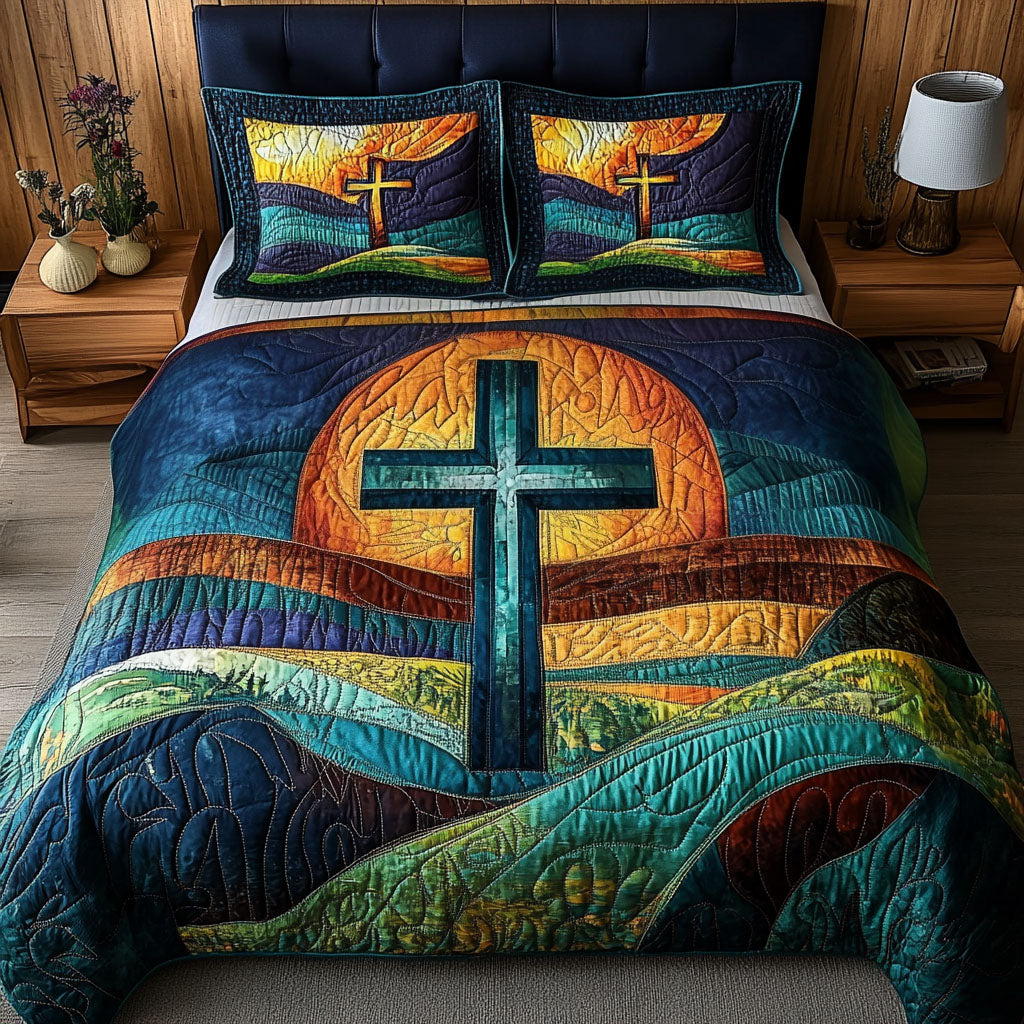 Sunset Horizon Cross 3-Piece Quilted Bedding Set NCU0NT5103