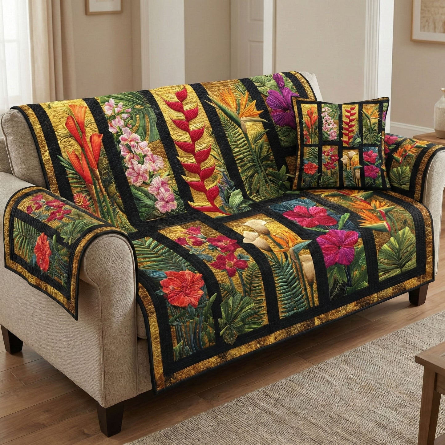 Sunset Jungle Quilted Sofa Cover NCU0NT12340