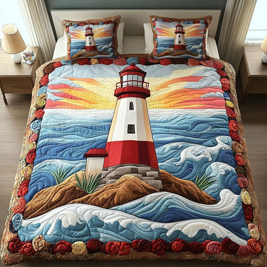 Sunset Lighthouse 3-Piece Quilted Bedding Set NCU0NT3546