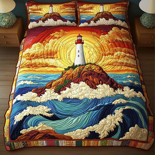 Sunset Lighthouse View 3-Piece Quilted Bedding Set NCU0NT3362