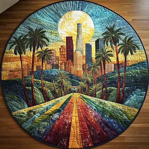 Sunset Los Angeles Quilted Round Mat NCU0DV5189