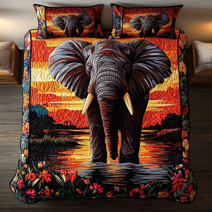 Sunset Majesty Elephant 3-Piece Quilted Bedding Set NCU0NT3200