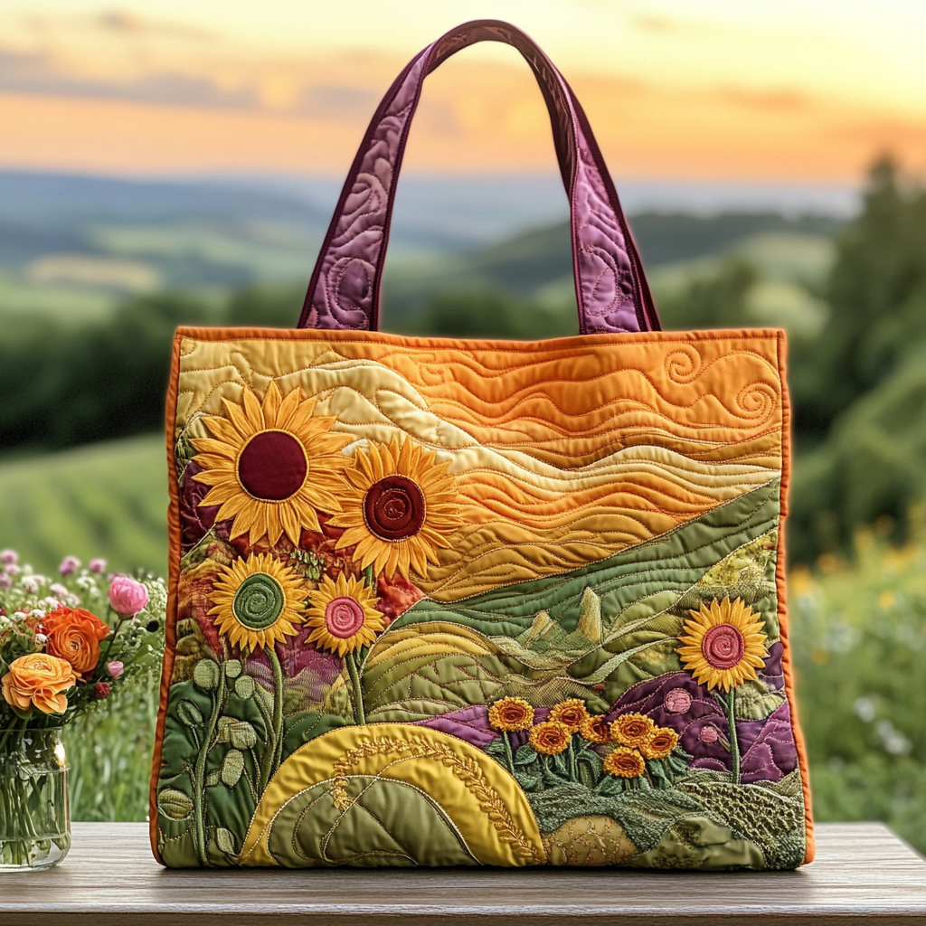Sunset Meadow Bloom Quilted Tote Bag NCU0VL2738