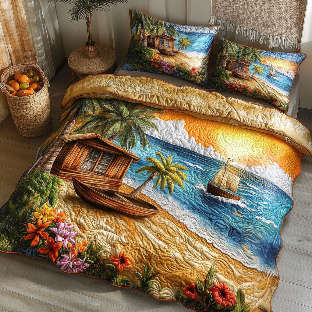 Sunset Ocean Retreat 3-Piece Quilted Bedding Set NCU0NT5603