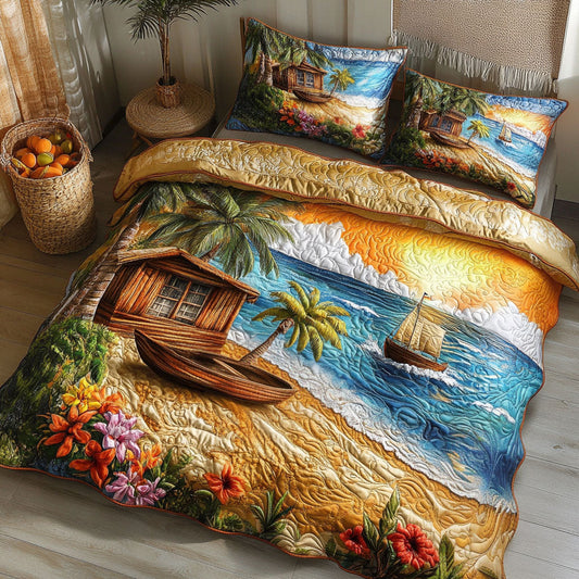 Sunset Ocean Retreat 3-Piece Quilted Bedding Set NCU0NT5603