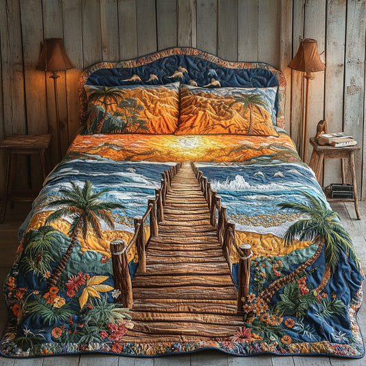 Sunset Over the Pier 3-Piece Quilted Bedding Set NCU0PT5897