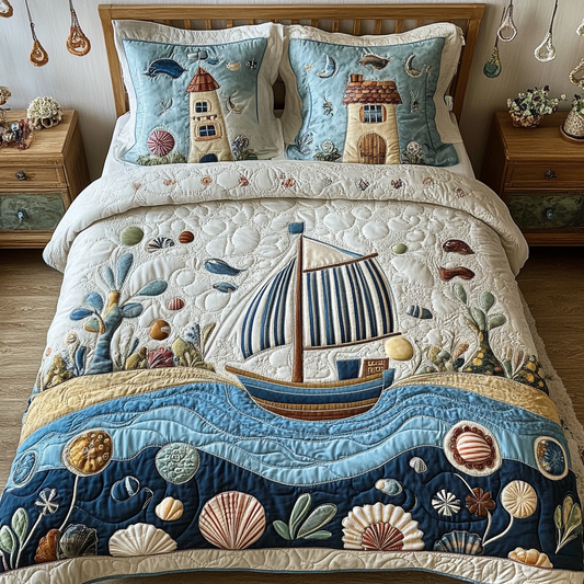 Sunset Over the Sea 3-Piece Quilted Bedding Set NCU0VL1366