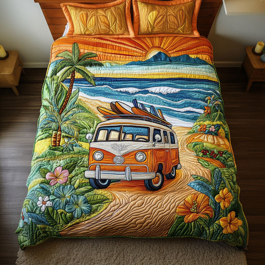 Sunset Palm Vibes 3-Piece Quilted Bedding Set NCU0PT6014