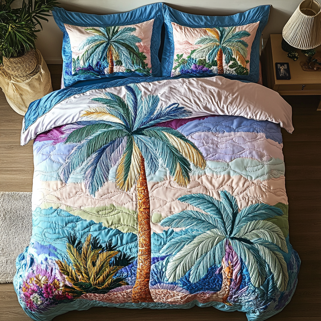 Sunset Palms 3-Piece Quilted Bedding Set NCU0VH3927