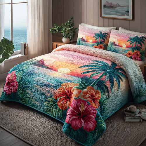 Sunset Palms 3-Piece Quilted Bedding Set NCU0VL3555