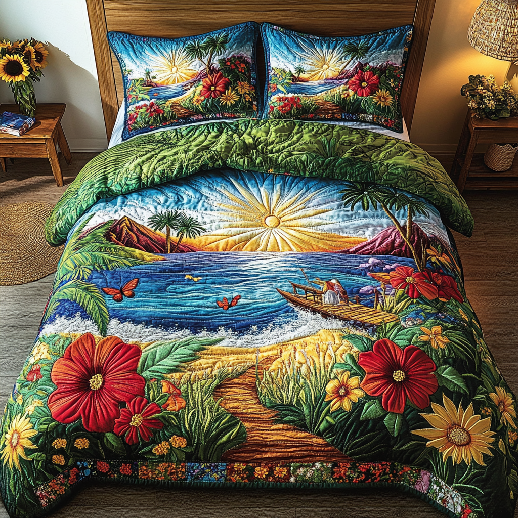 Sunset Pathway 3-Piece Quilted Bedding Set NCU0VL1832