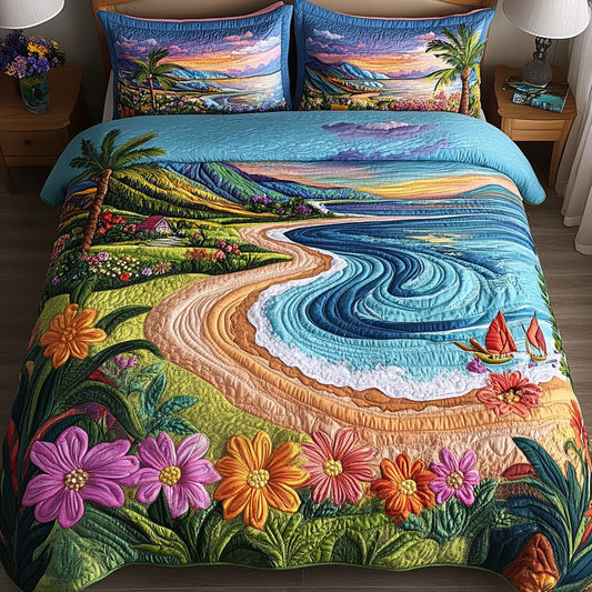 Sunset Petals 3-Piece Quilted Bedding Set NCU0VH4028