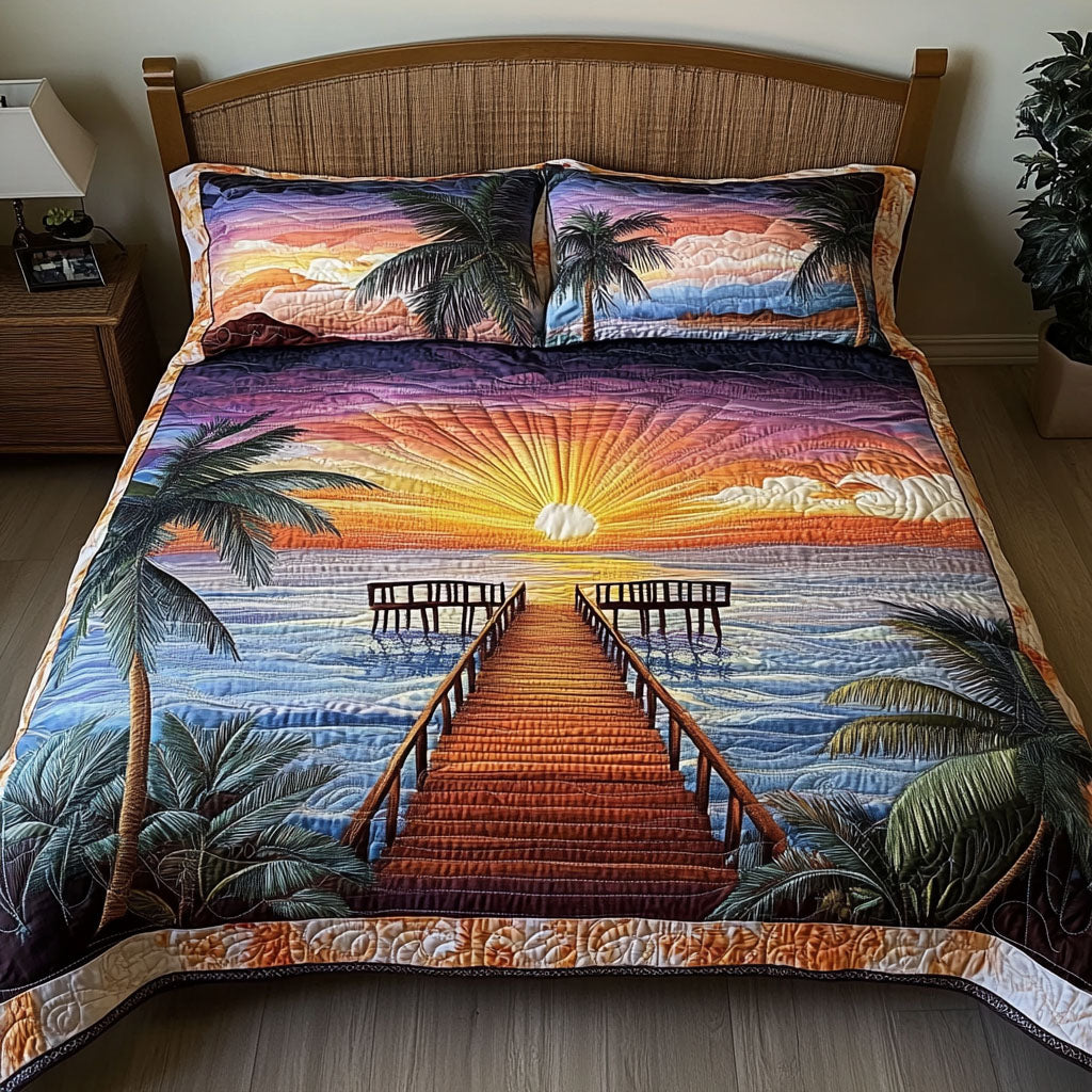 Sunset Pier Dream 3-Piece Quilted Bedding Set NCU0PT5898