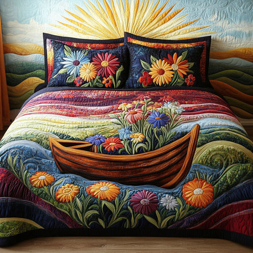 Sunset Rowboat 3-Piece Quilted Bedding Set NCU0PT5023