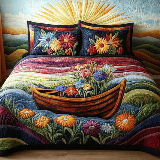 Sunset Rowboat 3-Piece Quilted Bedding Set NCU0PT5023