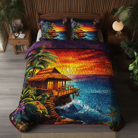 Sunset Seaside Cottage 3-Piece Quilted Bedding Set NCU0NT5604