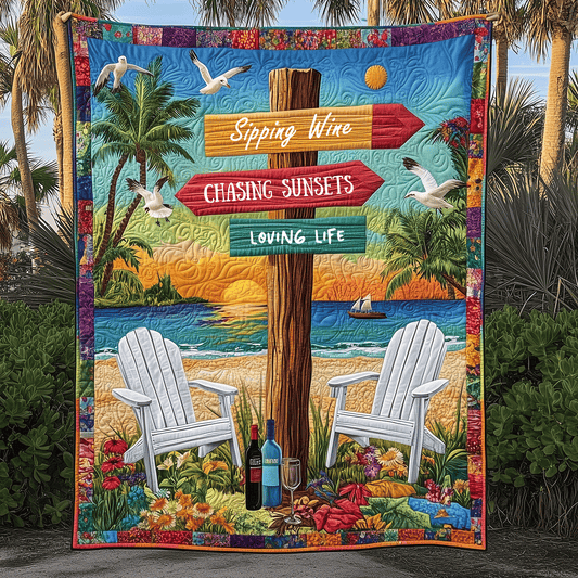 Sunset Seaside Sips Quilted Blanket NCU0TH2674