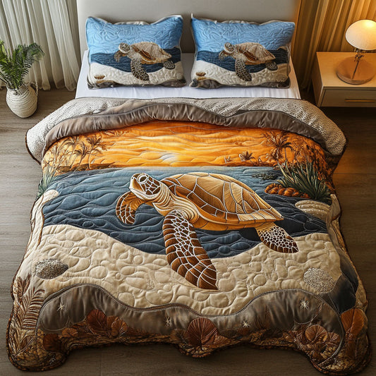 Sunset Shore Turtle 3-Piece Quilted Bedding Set NCU0NT3592