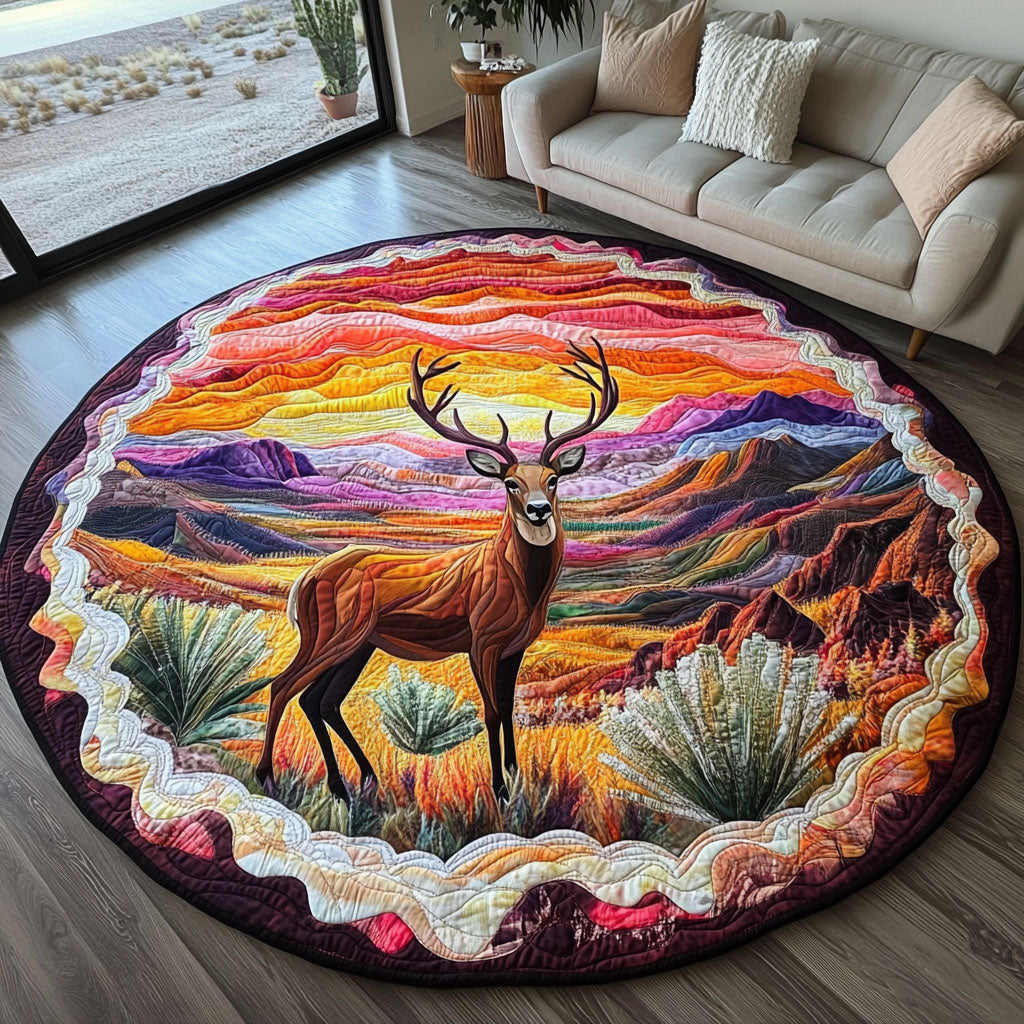 Sunset Stag Quilted Round Mat NCU0PT5513