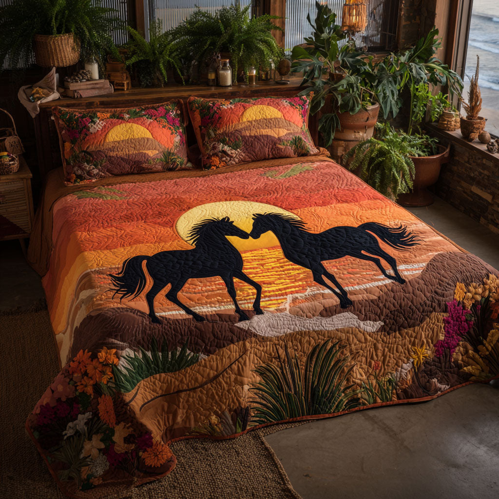 Sunset Stallion Romance 3-Piece Quilted Bedding Set NCU0PT11047