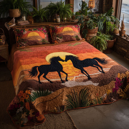 Sunset Stallion Romance 3-Piece Quilted Bedding Set NCU0PT11047