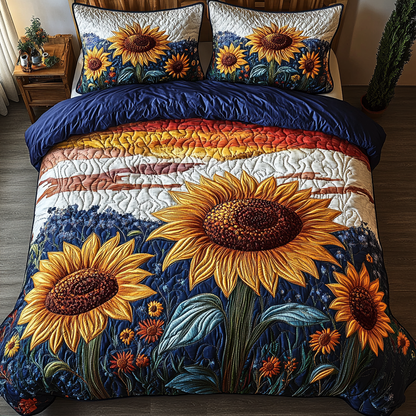 Sunset Sunflower Bliss 3-Piece Quilted Bedding Set NCU0VL1182