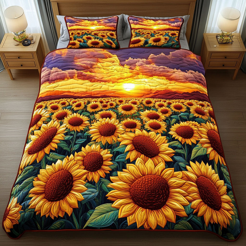 Sunset Sunflowers 3-Piece Quilted Bedding Set NCU0NT4389