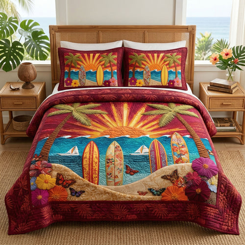 Sunset Surfboards 3-Piece Quilted Bedding Set NCU0NT12723