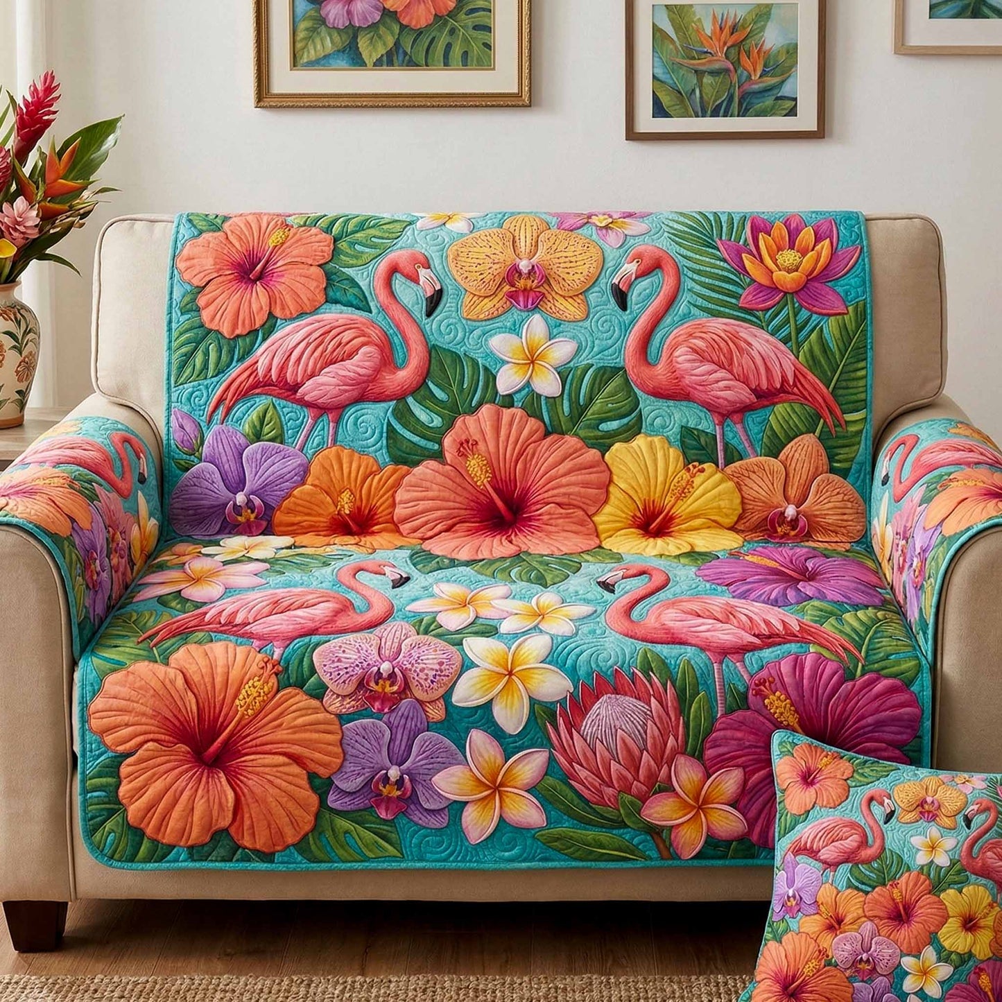 Sunset Tropic Quilted Sofa Cover NCU0XD2608