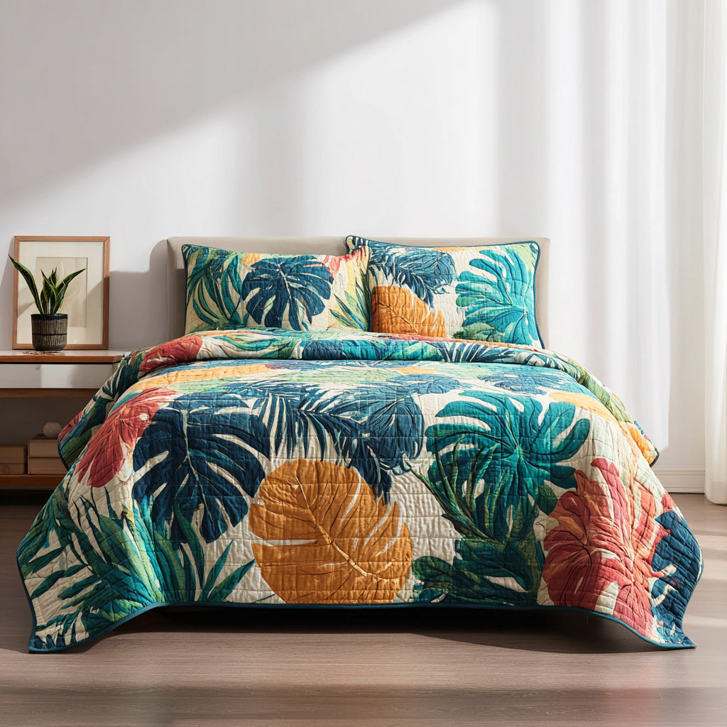 Sunset Tropics 3-Piece Quilted Bedding Set NCU0VL3443