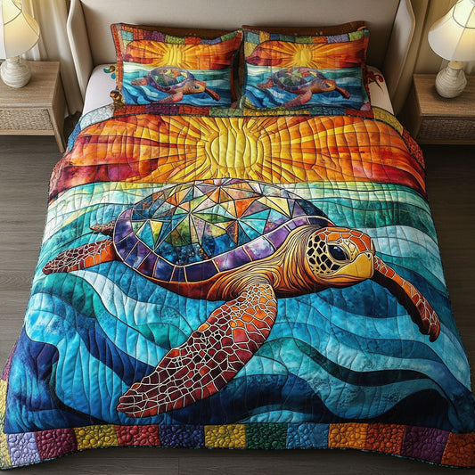 Sunset Turtle 3-Piece Quilted Bedding Set NCU0NT3593