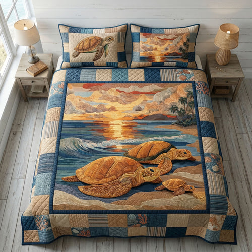 Sunset Turtle Shore 3-Piece Quilted Bedding Set NCU0NT12511