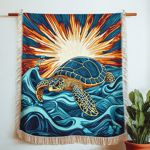 Sunset Wave Turtle Woven Sofa Blanket NCU0NT4772