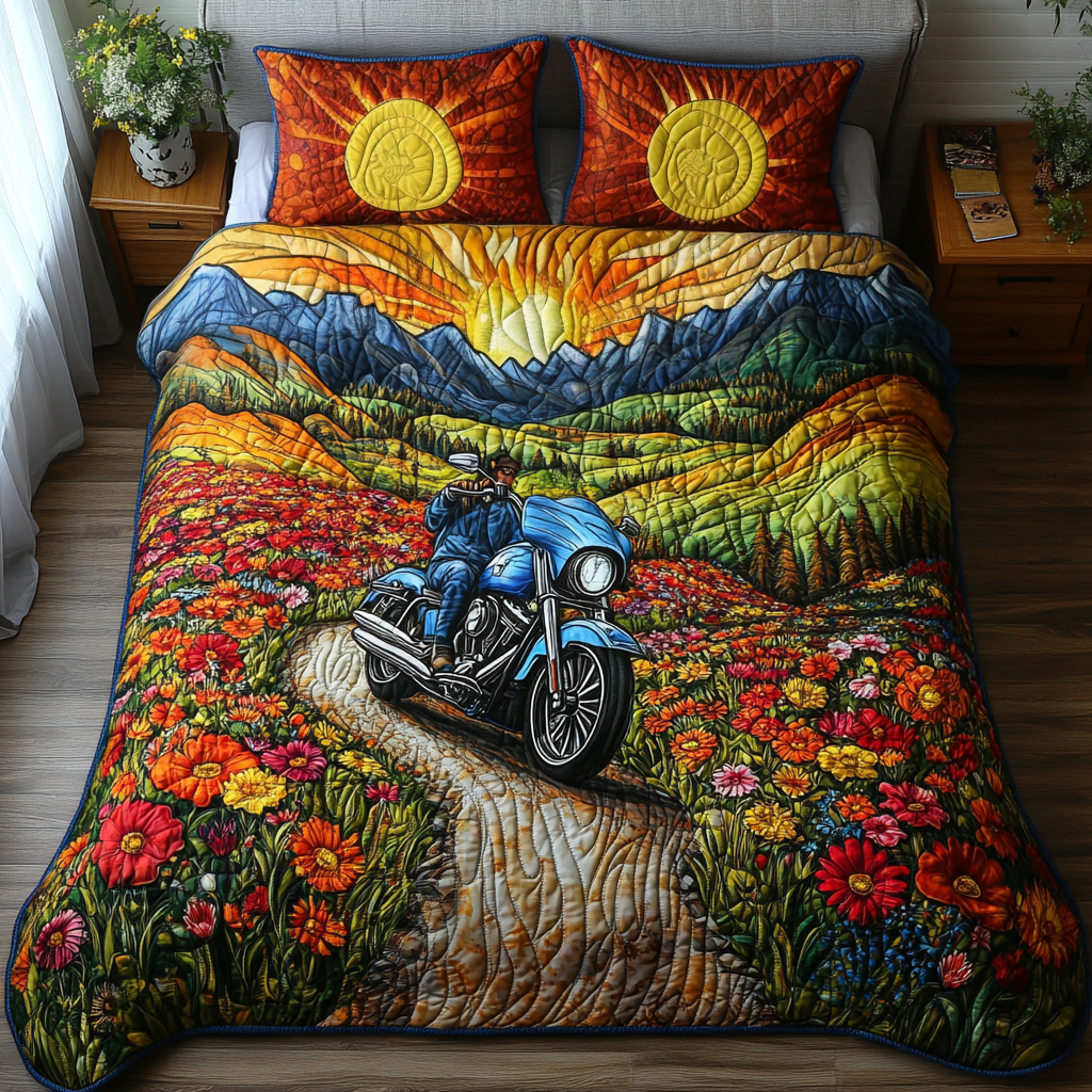 Sunset on Wheels 3-Piece Quilted Bedding Set NCU0DV4358