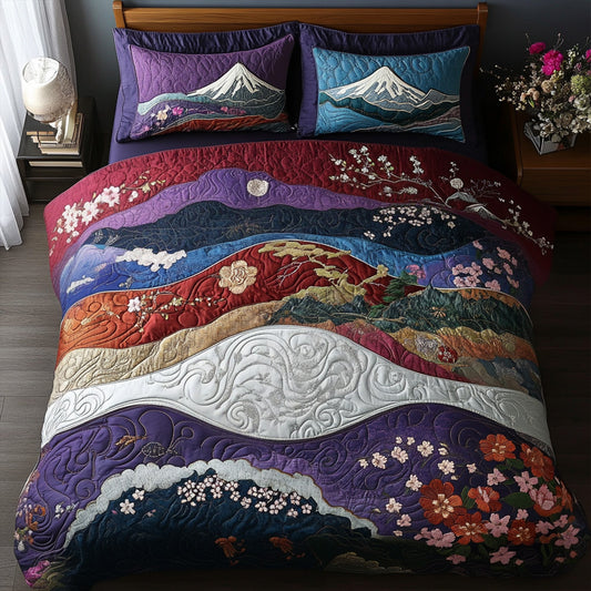 Sunset over Mount Fuji 3-Piece Quilted Bedding Set NCU0PT6540