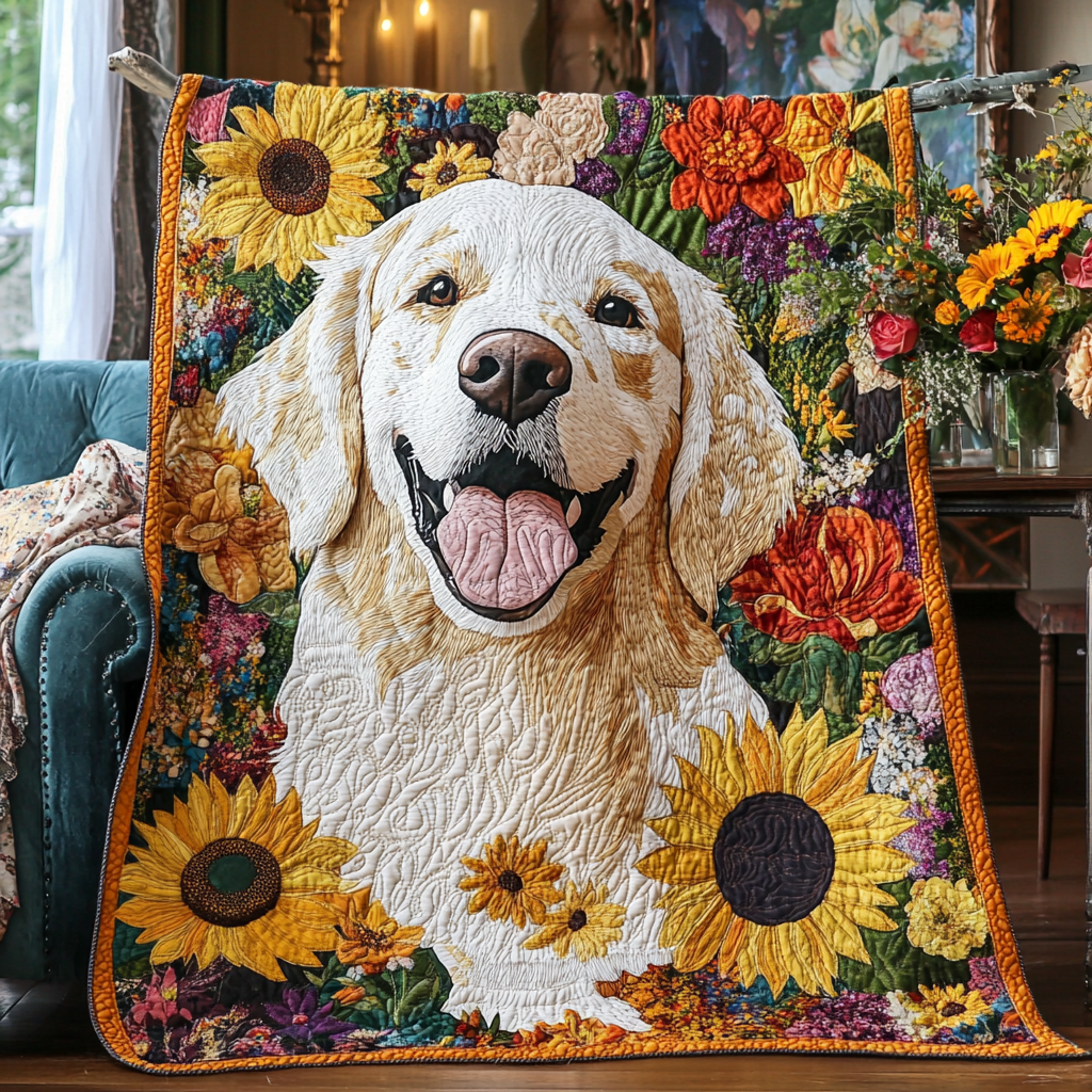 Sunshine Puppy Garden Quilted Blanket NCU0DV493