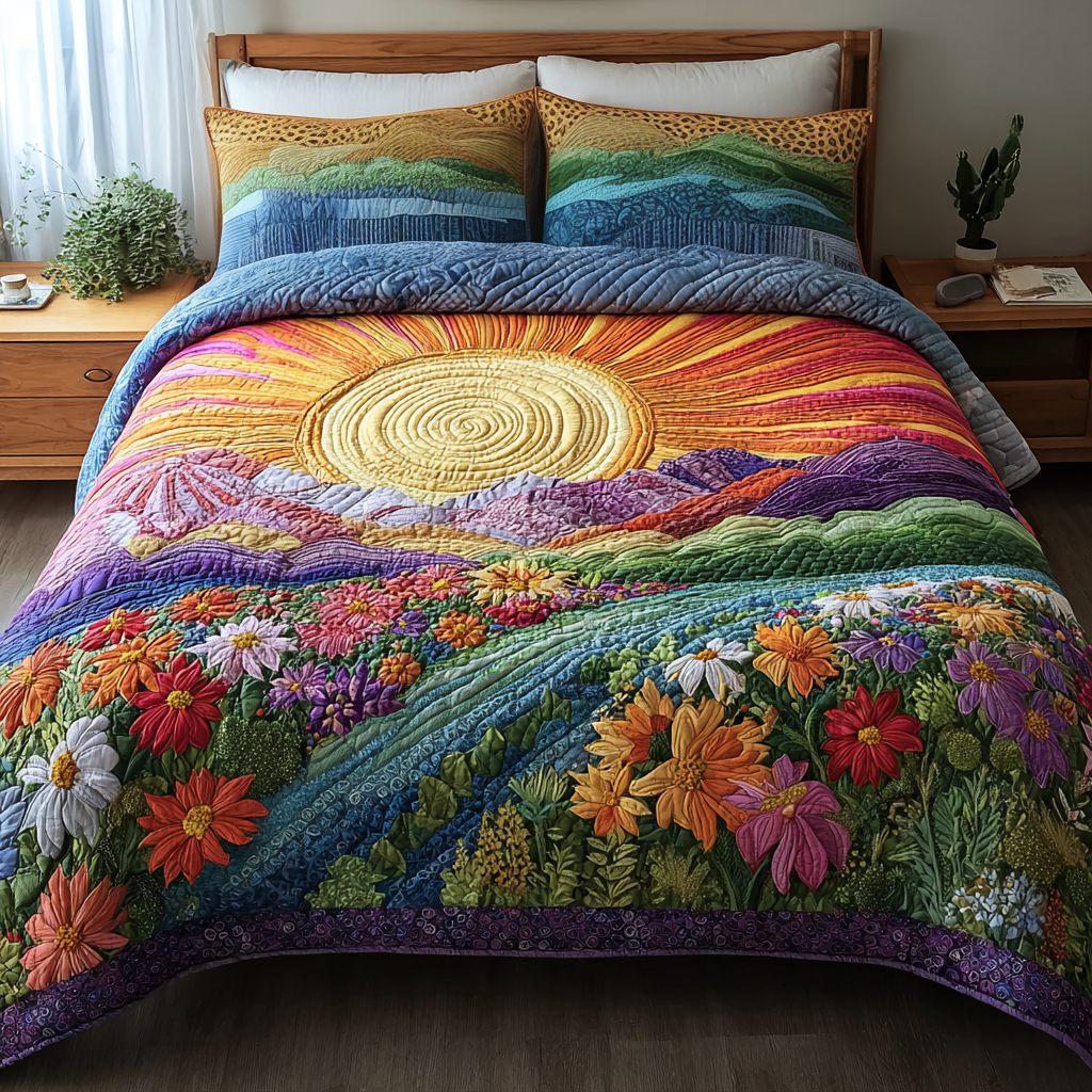 Sunshine Bloom 3-Piece Quilted Bedding Set NCU0VH5755