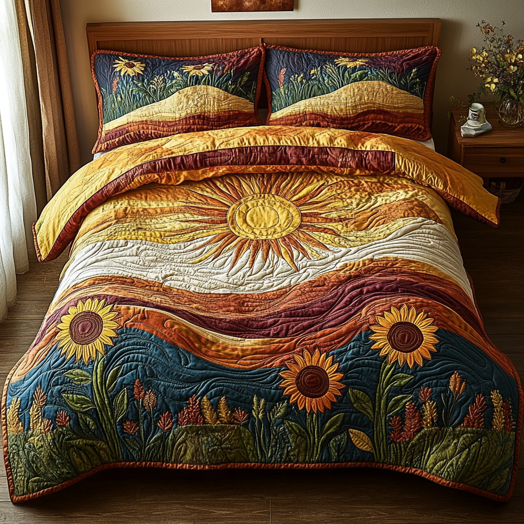 Sunshine Field 3-Piece Quilted Bedding Set NCU0DV4145