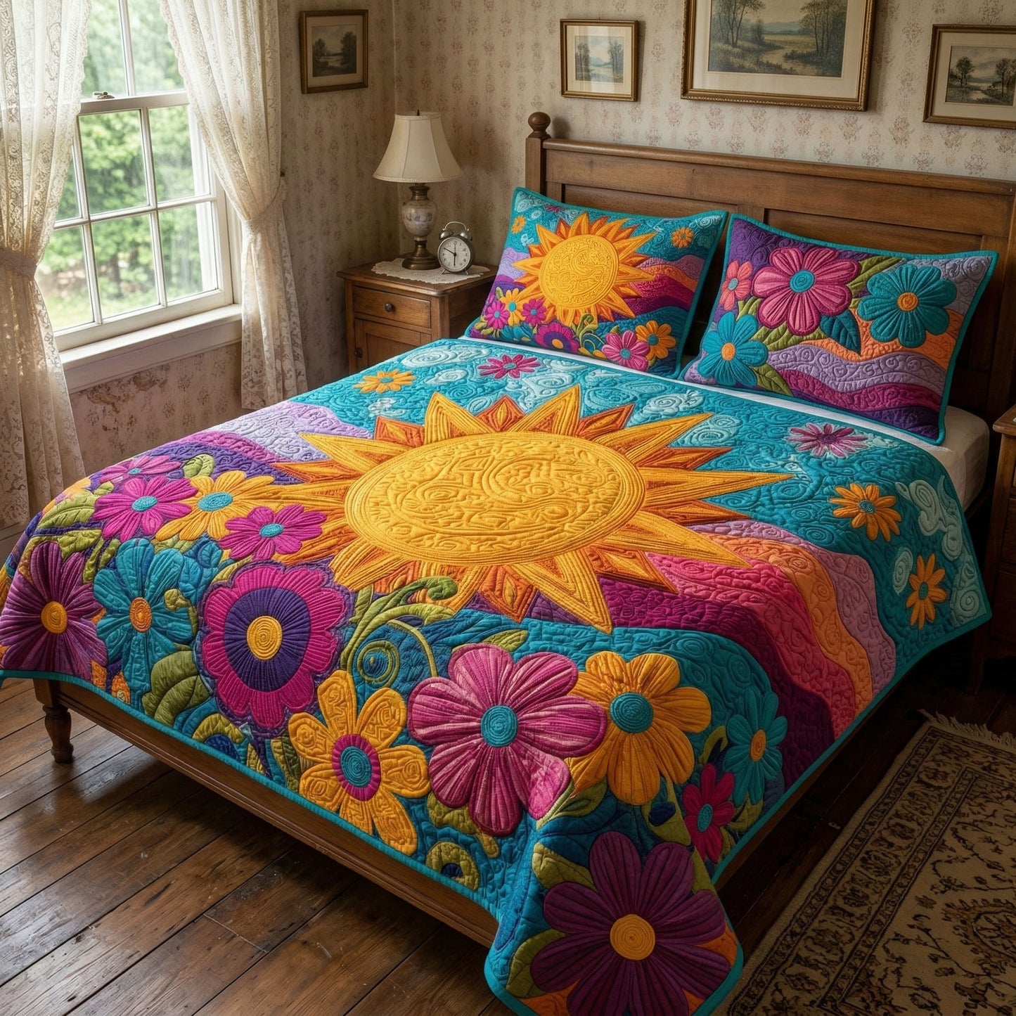 Sunshine Flower Garden 3-Piece Quilted Bedding Set NCU0NT12479