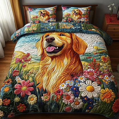 Sunshine Retriever 3-Piece Quilted Bedding Set NCU0DV5534
